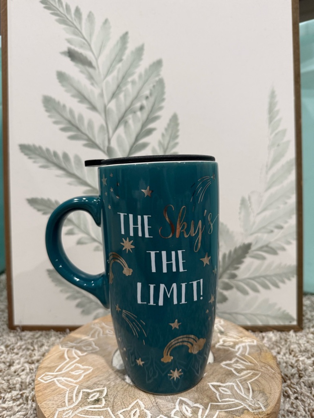 Teal Ceramic Travel Mug - "The Sky's The Limit"